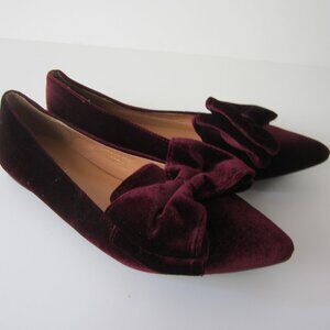 YOKI Burgundy Red Velvet Ballet Flats Women's Size 8 M Double Bow Trim